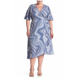 Bobeau Printed flutter wrap dress in blue …